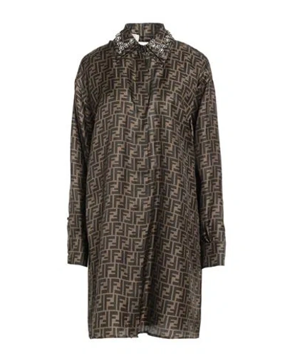 Fendi Woman Mini Dress Brown Size 6 Silk In Green