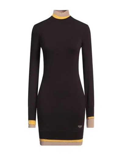 Fendi Woman Mini Dress Chocolate Brown Size 8 Wool, Polyamide, Viscose, Polyurethane, Polyester
