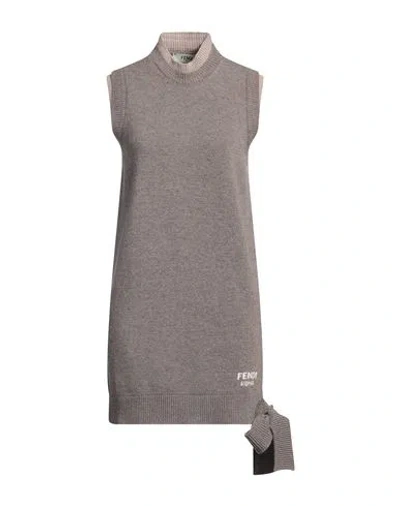 Fendi Woman Mini Dress Grey Size 6 Wool, Cashmere, Silk