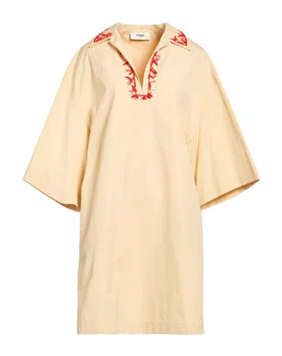 Fendi Woman Mini Dress Sand Size 6 Cotton In Beige