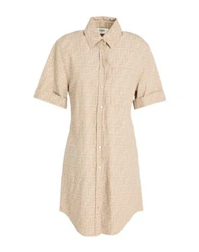 Fendi Woman Mini Dress Sand Size 6 Cotton, Linen In Neutral