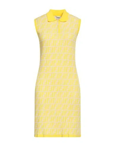 Fendi Woman Mini Dress Yellow Size 8 Cotton, Elastane