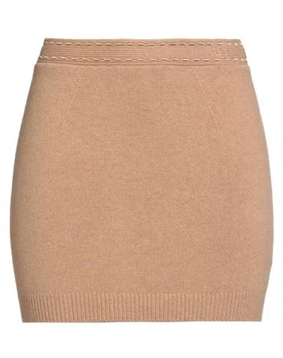 Fendi Woman Mini Skirt Camel Size 4 Cashmere, Polyamide In Brown