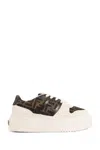 Fendi Canvas And White Suede Platform Low-tops In Multicolor