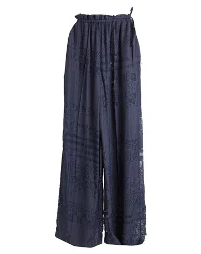 Fendi Woman Pants Navy Size 4 Viscose, Silk In Blue