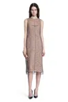 Fendi Women Beige Sleeveless Crewneck Dress With Floral Embroidery In Lace Woman In Brown