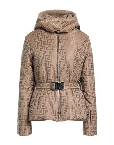 Fendi Woman Puffer Sand Size 6 Cotton, Polyamide, Polyurethane Resin, Lambskin In Brown