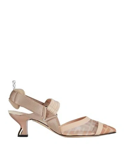 Fendi Black Leather And Mesh Slingbacks With Medium Heel In Multicolor