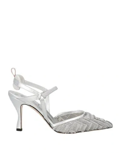 Fendi Woman Pumps Silver Size 8 Leather, Textile Fibers