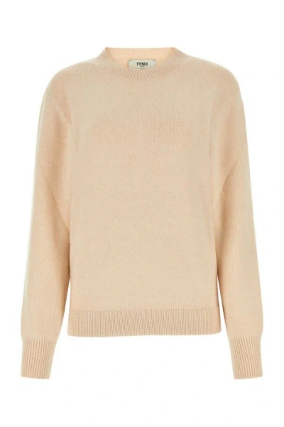 FENDI FENDI WOMAN SAND STRETCH WOOL BLEND SWEATER