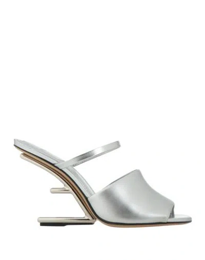 Fendi Woman Sandals Silver Size 7.5 Leather In White