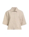 Fendi Women Beige Shirt With Classic Collar And Front Zip Closure In Chambray Ff Woman In Neutral