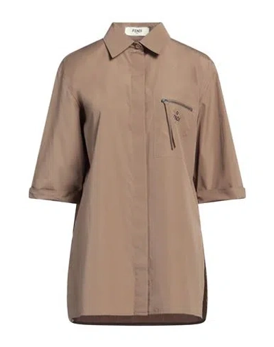 Fendi Woman Shirt Khaki Size 2 Cotton In Beige