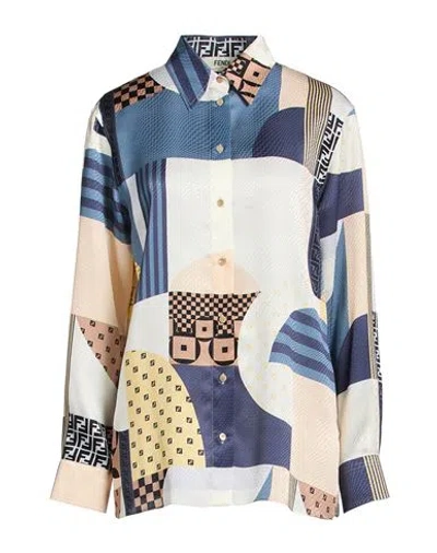 Fendi Woman Shirt Slate Blue Size 4 Silk In Multi