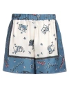 Fendi Blue Silk Shorts In Off White