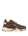 Fendi Chunky Sole Sneakers Featuring Perforated Design In Brown