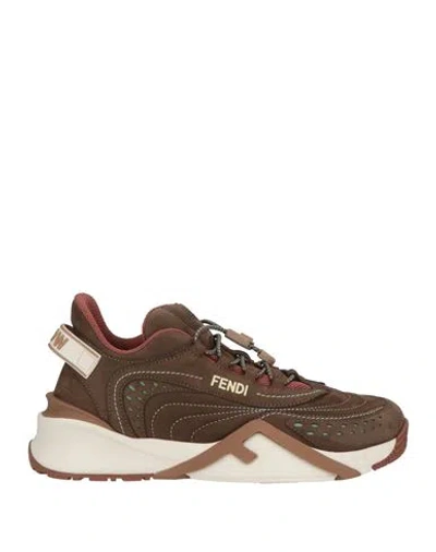 FENDI FENDI WOMAN SNEAKERS BROWN SIZE 8 LEATHER