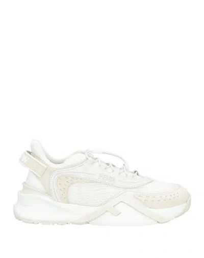 Fendi Woman Sneakers Ivory Size 10 Textile Fibers, Leather In White