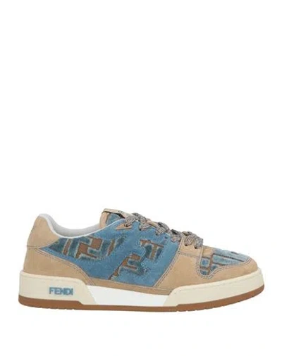 Fendi Woman Sneakers Pastel Blue Size 5 Textile Fibers, Leather