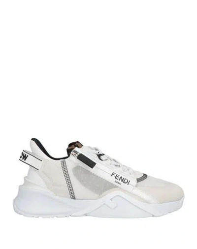 Fendi Woman Sneakers White Size 7 Soft Leather, Textile Fibers