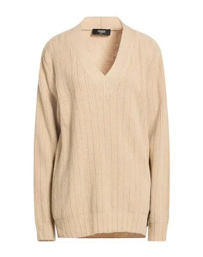 Fendi Woman Sweater Beige Size 10 Cashmere, Polyester, Brass In Neutral