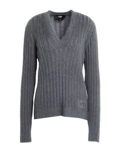 Fendi Woman Sweater Grey Size 12 Mohair Wool, Wool, Polyamide, Cashmere, Elastane In Gray