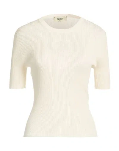 Fendi Woman Sweater Ivory Size 6 Silk, Cotton, Polyamide In White