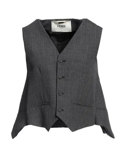 Fendi Woman Tailored Vest Grey Size 4 Virgin Wool