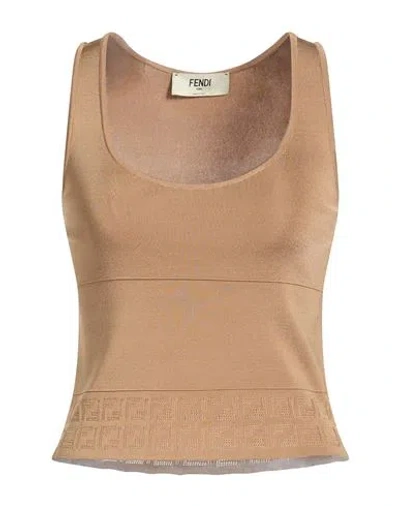 Fendi Woman Tank Top Camel Size 4 Viscose, Polyamide, Elastane In Brown