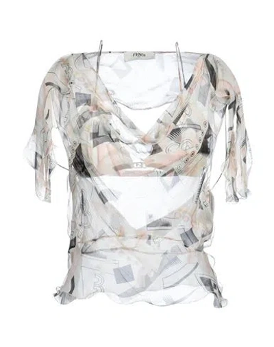 Fendi Woman Top Beige Size 4 Silk