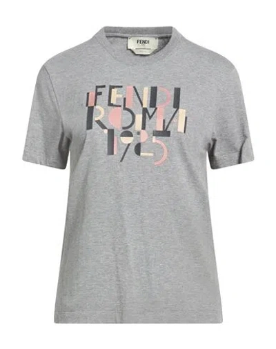 Fendi Woman T-shirt Grey Size M Cotton, Polyester, Polyamide, Elastane In Gray