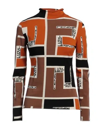 Fendi Woman Turtleneck Rust Size 8 Viscose, Polyester In Orange