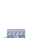 Fendi Denim-effect Ff Jacquard Uette Continental Wallet With Chain Bags In Gray