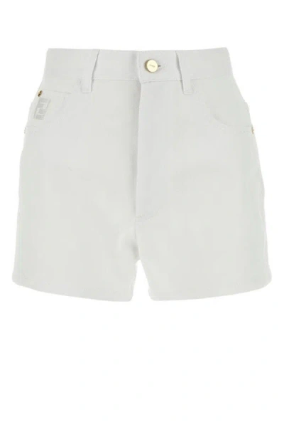 Fendi Woman White Denim Shorts