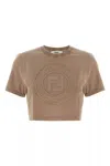 Fendi Beige Cotton Logo Crop T-shirt In Brown