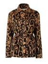 Fendi Women Multicolor Coat With Ff Buckled Belt On The Front And All-over Leopard Motif In Wool Ble In Multi