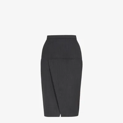 Fendi Women's Anthracite Gray Striped Midi Skirt In Multicolor