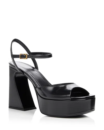 Fendi Leather Sandals Chunky Heel Peep Toe In Black