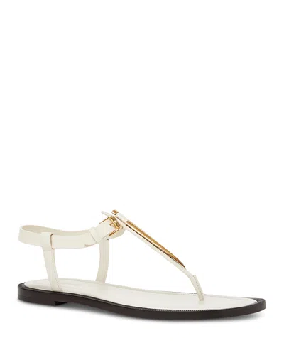 Fendi Women's Artiglio Embellished Leather T Strap Sandals In White