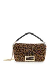 Fendi Women 'baguette' Brown Handbag With Removable Chain Shoulder Strap And All-over Leopard Motif  In Brown