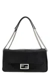 Fendi Women Baguette Large Leather Shoulder Bag In Black
