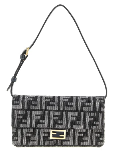 Fendi Women Wallet On Chain Tessuto Ff In Black
