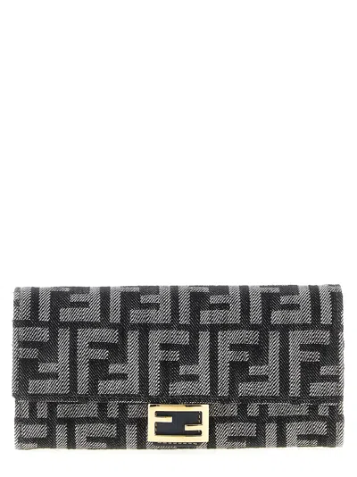 Fendi Denim Logo Clutch In Gray