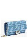 Fendi Wallet On Chain Baguette With Shoulder Strap With All-over Ff Motif In Blue