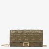 Fendi Ff Diamonds Leather Wallet On Chain In Avocado