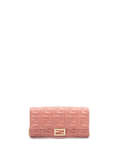 Fendi Women `baguette` Continental Wallet With Chain In Pink