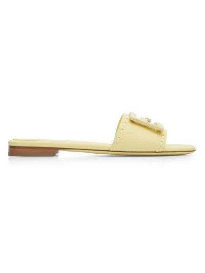 Fendi Leather Slippers Flat Sole Open Toe Studded Detail In Neutral