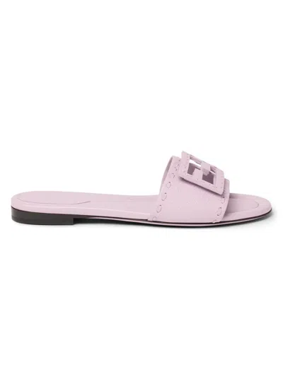 Fendi Baguette Ff Leather Buckle Flat Slide Sandals In Pink