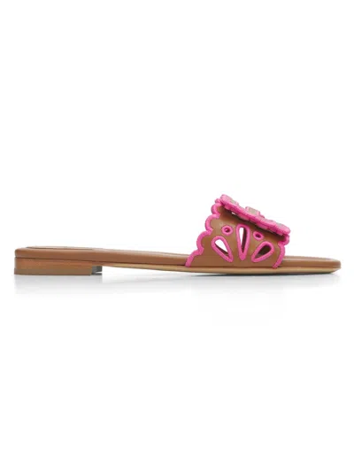 Fendi Baguette Embroidered Nappa Leather Slides In Multi