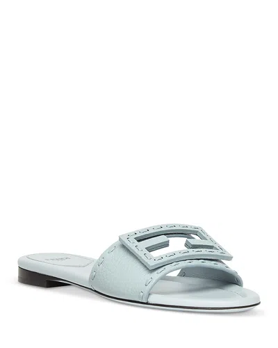 FENDI WOMEN'S BAGUETTE LEATHER SELLERIA SLIDES